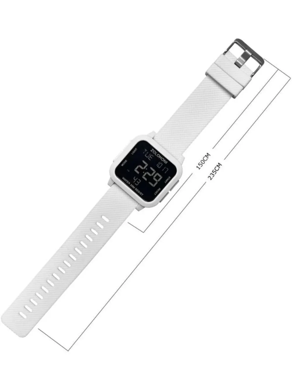 Men's White Analog Quartz Stainless Steel Waterproof Square LED Digital Watch